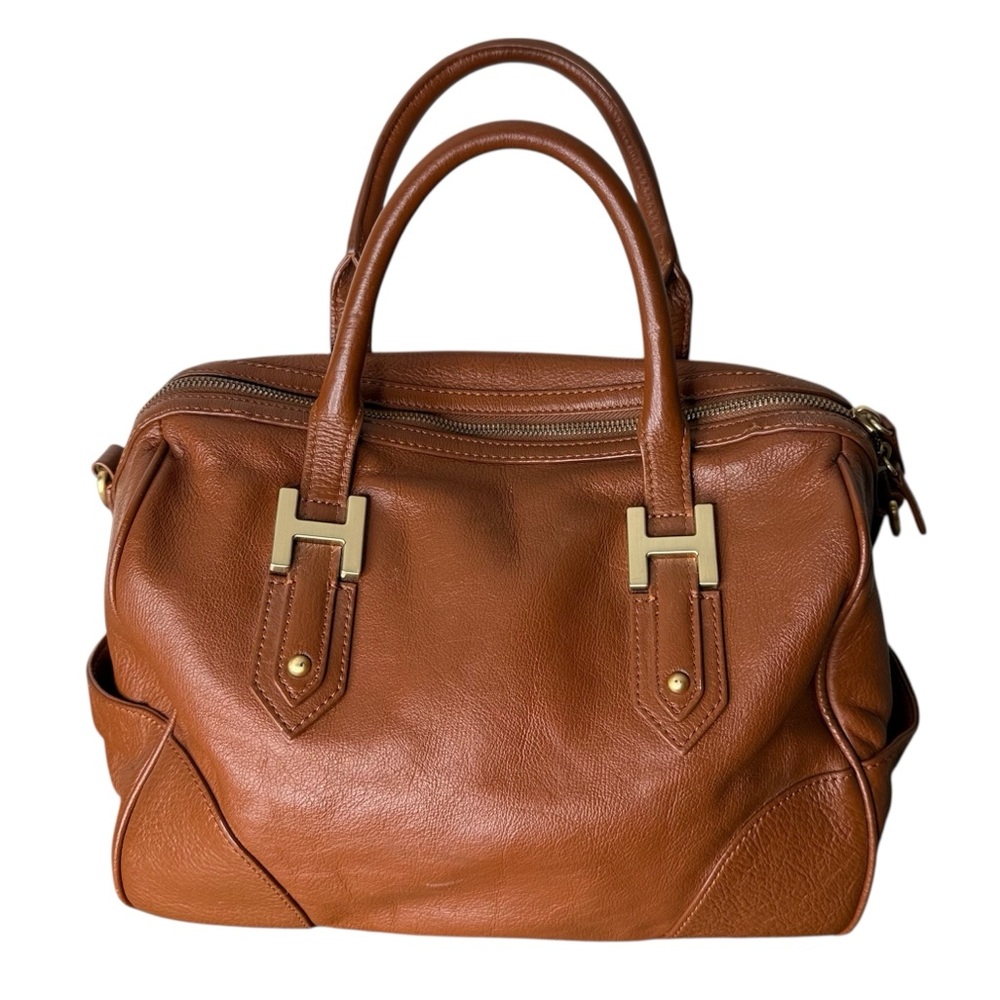 HEYS INTERNATIONAL Cognac SoHo Brown Leather Boston Speedy Satchel Crossbody